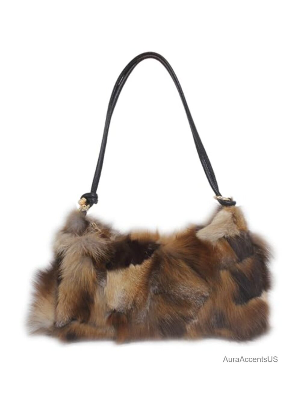 Genuine Fox Fur Hobo Bag Leather Strap Luxury Handbag